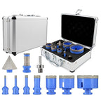 Diamond Tile Hole Saw Kit - 10Pcs 1/4'', 5/16'', 3/8'', 1'', 1-3/8'', 2'', 2-1/2'' Drill Bits, 4/5'' Drilling Milling Bit, 2'' Beveling Chamfer Bit, Adapter for Porcelain Tile Ceramic Granite Marble