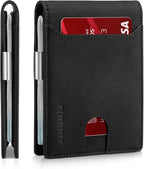 RUNBOX Slim Wallets for Men - Leather Money Clip Mens Wallet - RFID Blocking Front Pocket Bifold Wallet - Thin Credit Card Holder with Gift Box