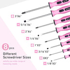 FASTPRO 12-Piece Pink Magnetic Screwdrivers Set with Slotted Phillips Screwdrivers and Precision Screwdrivers, Repair Tool Kit for Women with Storage Bag