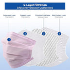 JMU Pink Disposable 4 Ply Earloop Face Masks, 50 Pack Level 3 Filter Protection Face Masks for Adult