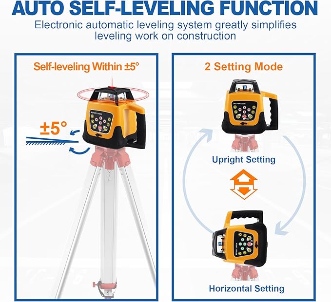 Iglobalbuy Self Leveling Rotary Laser Level System Kit with Surveying Tripod + Aluminum Grade Rod 16.4Ft, Red Beam Automatic Self-leveling Transit Laser Level Grading Rotating Lasers for Construction
