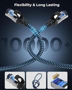 Cat8 Ethernet Cable 6 ft 10 Pack, High Speed 40Gbps 2000MHz, Braided, Blue, Compatible with Router, Modem, Laptop, PC, Gaming