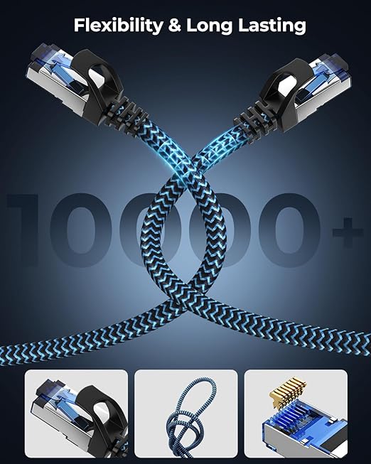Cat8 Ethernet Cable 5 ft 5 Pack, High Speed 40Gbps 2000MHz, Braided, Blue, Compatible with Router, Modem, Laptop, PC, Gaming