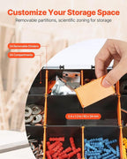 VEVOR Small Parts Organizer, 34-Compartment Double Side Tools Organizer Box with 24 Removable Dividers, PP Hardware Storage Box with Safety Latch & Portable Handle for Nuts, Bolts, Screws, Nails