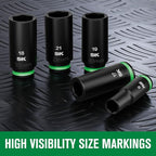 SK 3/8" Drive Impact Socket Set, Deep Metric Sockets, 13-Piece 8 to 21mm, Premium CR-MO Steel, SureGrip 6 Point Design, with Aluminum Socket Organizer