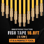 16.8FT Fiberglass Running Electrical Wire Cable Glow Rods Wire Pulling, Fish Rods Electrical Kit with 6 Different Attachments and Fish Tape Wire Puller Kit (Yellow)