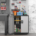 31.5''H Metal Garage Storage Cabinet with Wheels, Small Tool Storage Cabinets with Lock, Lockable Steel Rolling Tool Chest with Doors & Adjustable Shelves for Garage, Home, Office