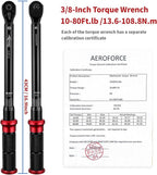 AEROFORCE 3/8-Inch Drive Torque Wrench（10-80 lb.ft / 13.6-108.8 Nm),72 Tooth Dual Direction Reversible Ratchet, Dual Range Scales, Precision Calibrated for Bike, Motorcycle and Car Repair