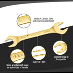 DURATECH Super-Thin Open End Wrench Set, SAE, 8-Piece, 1/4" to 1-1/16", Titanium Plating, with Rolling Pouch