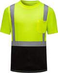 High Visibility Shirts Quick Dry Safety T Shirts with Reflective Strips and Pocket Short Sleeve Mesh Hi Vis Construction Work Class 2 Shirt for Men/Women Black Bottom Lime,4XL