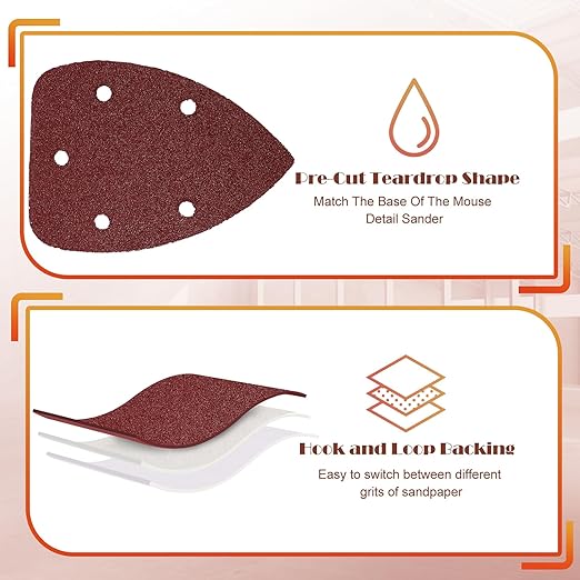 70pcs Mouse Sander Sandpaper Assortment Kit, 5 Hole Detail Sander Sandpaper Palm Sander Paper Mouse Sanding Pads Hook and Loop Sanding Sheets - 40/60/80/100/150/240/320 Grit