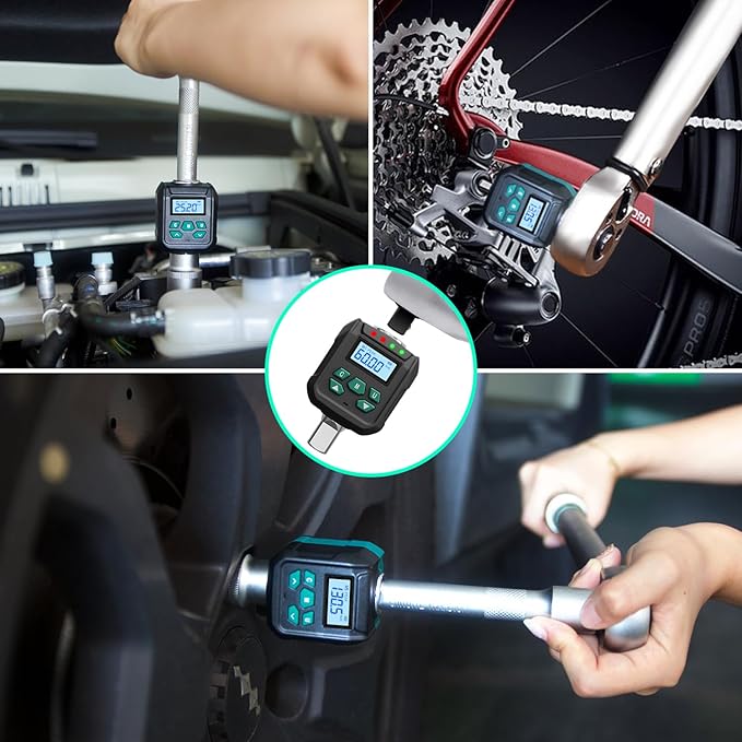 1/2-Inch Drive Digital Torque Adapter, 2.2-44.2 ft-lb (3-60 Nm), ±2% Accuracy - Electronic Torque Meter Gauge & Checker with Buzzer & LED Alerts for Automotive, Motorcycle, Bicycle Repair