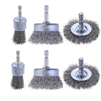 Rocaris 6 Pack Carbon Steel Wire Wheel and Pen Brush Set with 1/4-Inch Hex Shank for Rust Removal, Corrosion and Scrub Surfaces
