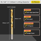 Drill Bit, 19/64" Cutting Diameter (7.541mm), 4241 HSS TiN Coated 118° Cutting Angle Versatile Jobber Bits - (Applications: for Drilling Plastic Wood Soft Thin Metal), 6-Pieces