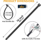 ALBO Black Zip Ties Heavy Duty 16 Inch Long 120lb - 100 Pack Plastic Cable Ties 0.3 Inch Thick UV Resistant Tie Wraps for Indoor and Outdoor Use