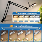 15x Magnifying Lamp with Remote & Dust Cover, Long Arm Hand Free Magnifying Glass with Light and Clamp Stand 5 Color Dimmable LED Desktop Magnifier Lamp with Light for Read Craft Hobby Close Work