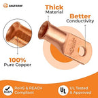 SELTERM 25pcs 1 AWG 1/4" Stud Battery Lugs, Ring Terminals, Heavy Duty Copper Wire Lugs, Battery Cable Ends, 1 Gauge Ring Terminal Connectors, UL Bare Copper Eyelets Electrical Battery Cable Lugs