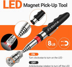 Preciva Telescoping Magnetic Pickup Tool Set - with 16 lb Pick Up Sticks, Telescoping Flexible LED Flashlight, Flexible Magnet Pick Up Sweeper - Fathers Day Christmas Day Gifts for Men
