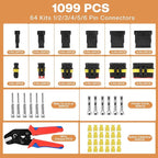 1099PCS 64 Kits Waterproof Automotive Electrical Connectors Plug Kit, 1/2/3/4/5/6 Pin Wire Connector with Ratchet Crimping Tool, Wire Stripper, Terminal Removal Tool, Heat Shrink Tubes