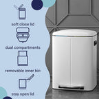 happimess HPM1005C Marco Rectangular 10.5-Gallon Double Bucket Garbage Can with Soft-Close Lid, White