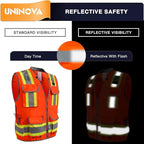 UNINOVA Surveyor Safety Vest Reflective for Men,Class 2 Heavy Duty Safety Vests Reflective with Pockets and Zipper