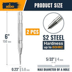 ALBO Spring Loaded Center Punch Tool – 6 Inch Automatic Punch for Metal, Wood, Steel – Heavy Duty Drill Punch – Durable Galvanized Coating, Precision Tip for DIY, Workshop & Professional Use (2pcs)