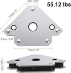 HARFINGTON 2pcs Welding Magnets 55.12 lbs Magnetic Welding Clamp Holder Galvanized Iron Arrow-Shaped Tool 45, 90, 135 Degree with Center Hole for Fixed Angles, Silver Tone