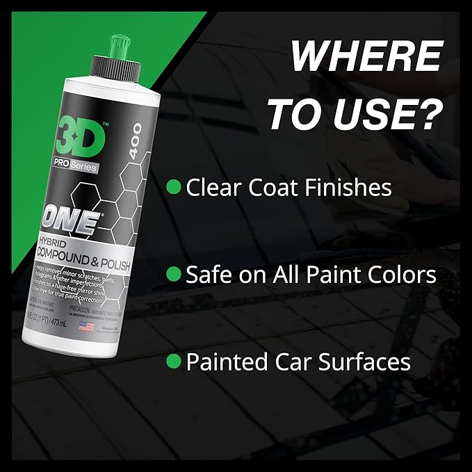 3D One Car Scratch & Swirl Remover Hybrid Rubbing Compound & Polish Buffing Compound for True Paint Correction 8oz Made in USA