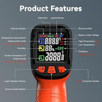 Dual-Mode 50:1 Infrared Thermometer Gun -58°F to 1796°F, with K-Type Thermocouple for Internal Measurements, Max/Min Temperature, Alarm for Industrial & Home Use