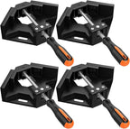 Right Angle Clamp, Housolution [4 PACK] Single Handle 90° Aluminum Alloy Corner Clamp, Right Angle Clip Clamp Tool Woodworking Photo Frame Vise Holder with Adjustable Swing Jaw - Black