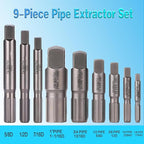 Pipe Extractor Set, 9-Piece Heavy Duty Steel Broken Pipe Extractors for Removing Damaged Threaded Pipes & Fittings from 1/8" to 1", with Durable Storage Case, Ideal Tools for Plumbers Mechanics DIY