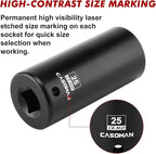 CASOMAN 1/2" Drive x 25mm Deep Impact Socket, 6-Point, Metric, CR-MO
