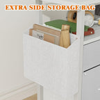 2 Fabric Drawer File Cabinet with 24'' Extended Desktop, Mobile Filing Cabinet, Rolling File Cabinet with Side Bag, Fits A4 Size, Home Office, White