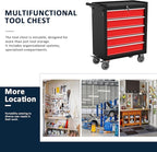 5-Drawer Metal Rolling Tool Chest with Wheels,Tool Storage Cabinet with Locking System，Toolbox with Wheels for Garage, Warehouse, Workshop, Repair Shop (Black&red, 5-Drawer)
