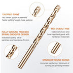KENDO 115 Pieces Cobalt Drill Bit Set, M35 High Speed Steel Bits Twist Jobber Length Drill Bit Kit for Metal, Cast Iron, Stainless Steel, Plastic and Wood with Storage Case, 1/16"-1/2"
