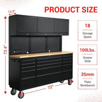CT Copper Tailor 72-inch Rolling Tool Chest with Integrated Power Strip,15 Drawers and Wheels, Garage Workbench with Storage, 3 Upper Cabinets, Pegboard in Matte Black