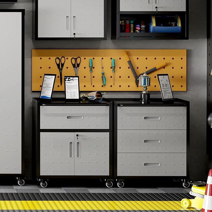 Metal Garage Storage Cabinet with Wheels,Locking Rolling Tool Cabinet with Drawers and Shelves for Home, Office, Garage & Workshop