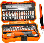 31-Pcs Exacto Knife Set,Precision Hobby Knife Set with Tweezers,Grindstone,Steel Ruler,SK5 Blades for Crafting,Modeling,Carving,Stencil-Craft Knife Storaged with Beautiful Plastic Case
