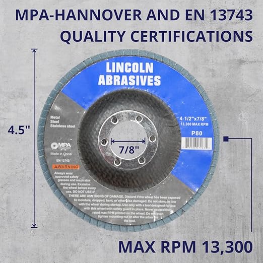 100 Pack Flap Discs, 80 Grit 4.5" x 7/8" Sanding Wheels for Angle Grinder