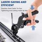 Stainless Zip Ties Heavy Duty Outdoor Metal Zip Ties Gun Set Fastening Cable Gun Tool with 300 PCS Ties for Chain Link Fence, Exhaust Pipe, Farms, Poultry Fence