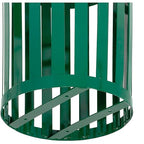Global Industrial Heavy-Duty 36 Gallon Capacity Outdoor Metal Slatted Trash Receptacle with Rain Bonnet Lid & Plastic Liner, Green, Commercial & Industrial Trash Can