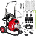 100Ft 3/8 Inch Electric Drain Cleaner Machine Auto Feed Drain Auger for 1 to 4 Inch Pipes Professional Sewer Snake with 4 Cutters Gloves Heavy Duty Clog Remover