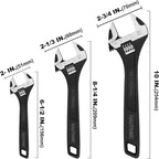 HAUTMEC 3PCS Adjustable Wrench Set Extra Wide Jaw Black Finish Adjustable Wrenches Drop-Forged CR-V Steel Metric & SAE Scales 6 in. 8 in. 10 in. for Home Garage Workshop DIY