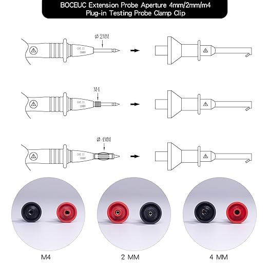 Grabber Micro Test Hook Clip for 4mm Plug Test Probe, Multimeter Mini Grabber Test Clips Conversion Connection for Push-in Pen Tip