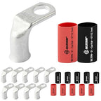 SELTERM 10pcs - 6 AWG 1/4" Stud - 90° Bent Battery Lugs - Ring Terminal Connectors with 12pcs 3:1 Black & Red 1/2" Heat Shrink Tubing | Heavy Duty Battery Cable Ends - Tinned Copper Wire Connector Kit