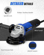 AVID POWER Angle Grinder, 7.5-Amp 4-1/2 inch Electric Grinder Power Tools with Grinding Wheels, Cutting Wheels, Flap Disc and Auxiliary Handle for Cutting, Grinding, Polishing and Rust Removal - Blue