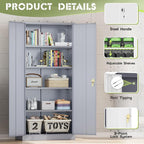 SUNCROWN 72" Metal Storage Cabinet - Heavy-Duty Metal Garage Cabinet with 4 Adjustable Shelves & 2 Doors for Tools, Office, Home, Workshop,Cement Grey-Small