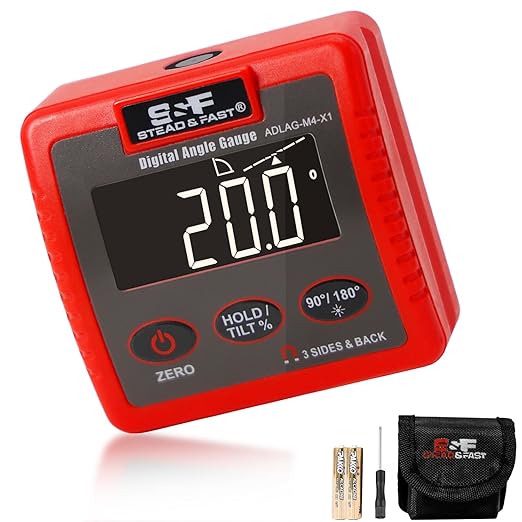 S&F STEAD & FAST Digital Angle Finder Magnetic with 4 Surface Magnets, Large LCD Display Digital Inclinometer, Magnetic Angle Gauge for Table Saw, Woodworking