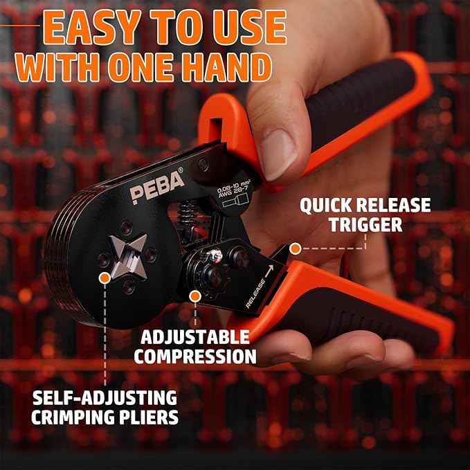 PEBA Ferrule Crimping Tool Kit, 33 Sizes Ferrules Terminal, Self-Adjusting Crimp Pliers for AWG 28-7 Wire Ferrules, Wire Strippers | Wire Crimper - Electrical Connector Pliers - Ratchet Crimp Tool Set
