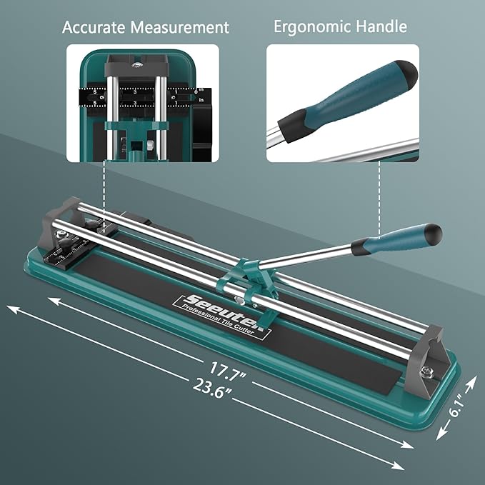 Seeutek Manual Tile Cutter, 14 inch Professional Porcelain Ceramic Tile Cutter, Double Rails Design Tile Cutter Tool, with Tungsten Carbide Cutting Wheel